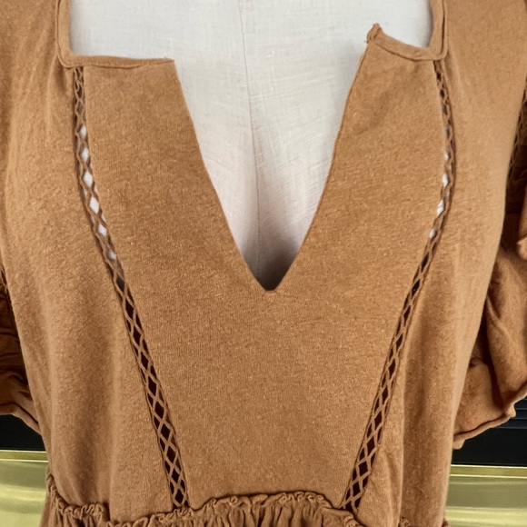 ANTHROPOLOGIE NEW Caroline babydoll flatter sleeve top in honey brown - Picture 14 of 14